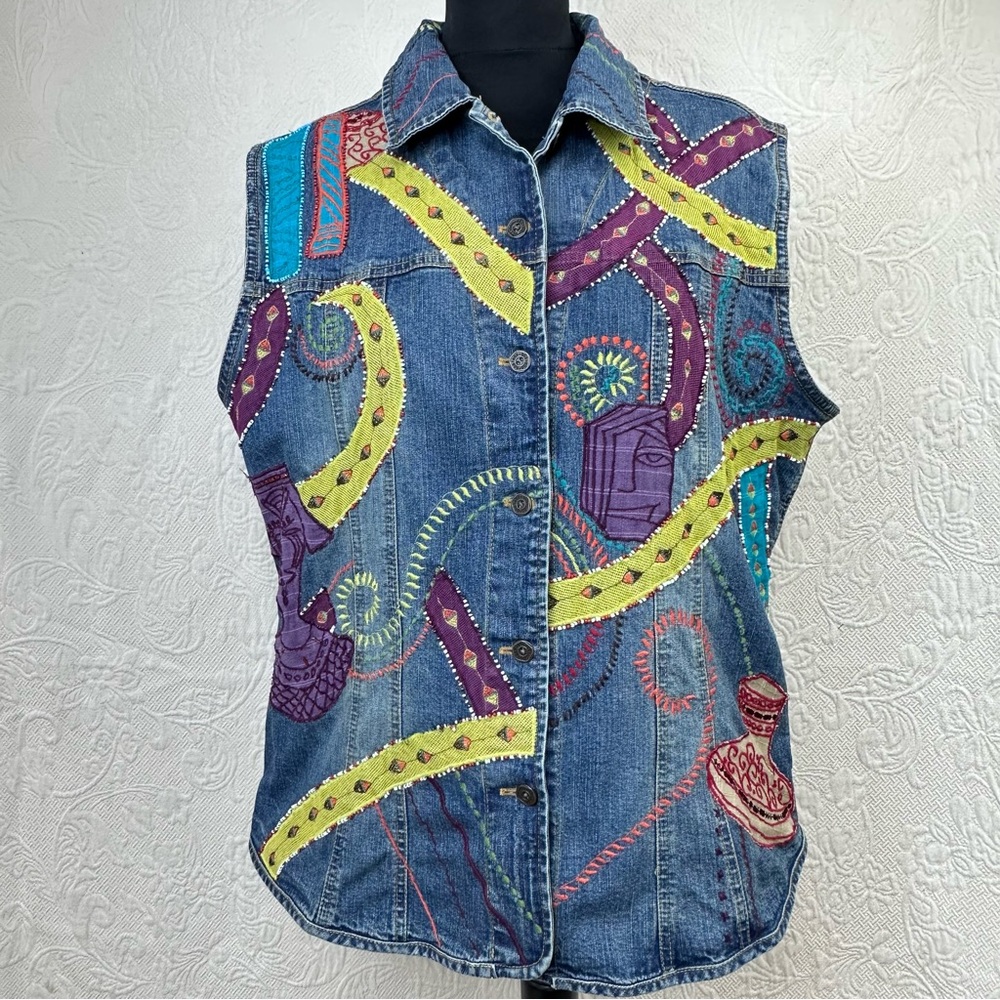 Chico’s 3 Embellished Vintage Denim Vest